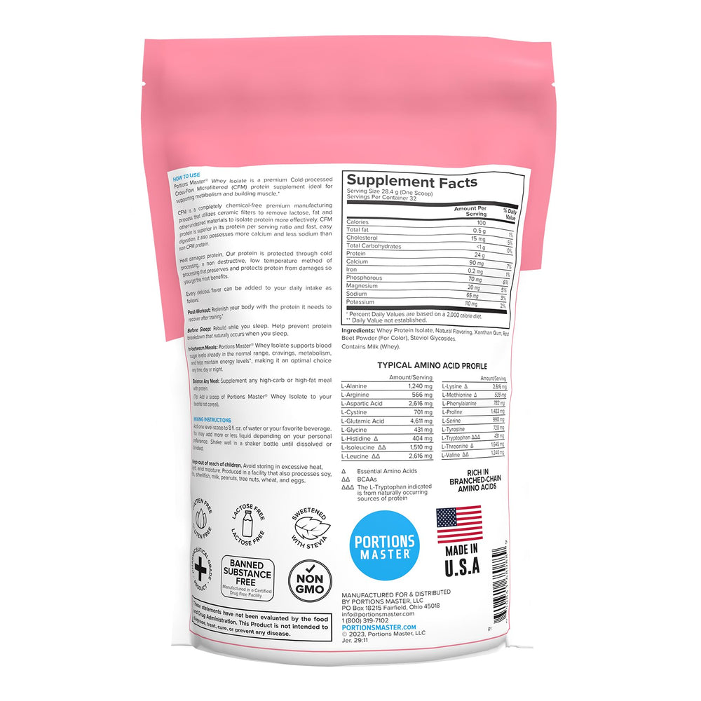 Portions Master Whey Isolate Strawberries and Cream, shaker pour for quick recovery