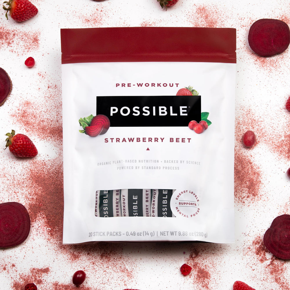 Ingredients panel on Possible Beet Pre-Workout showing vitamins and nitrates.