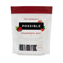 Possible Beet Pre-Workout stick pack in strawberry flavor for convenient energy boost.