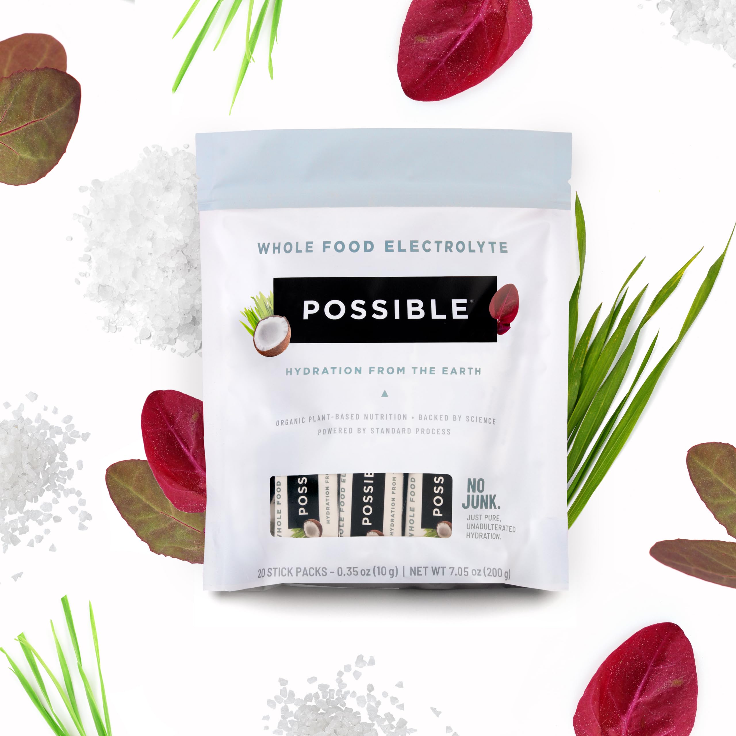 Ingredient collage features atriplex, barley grass, kelp, and coconut water.