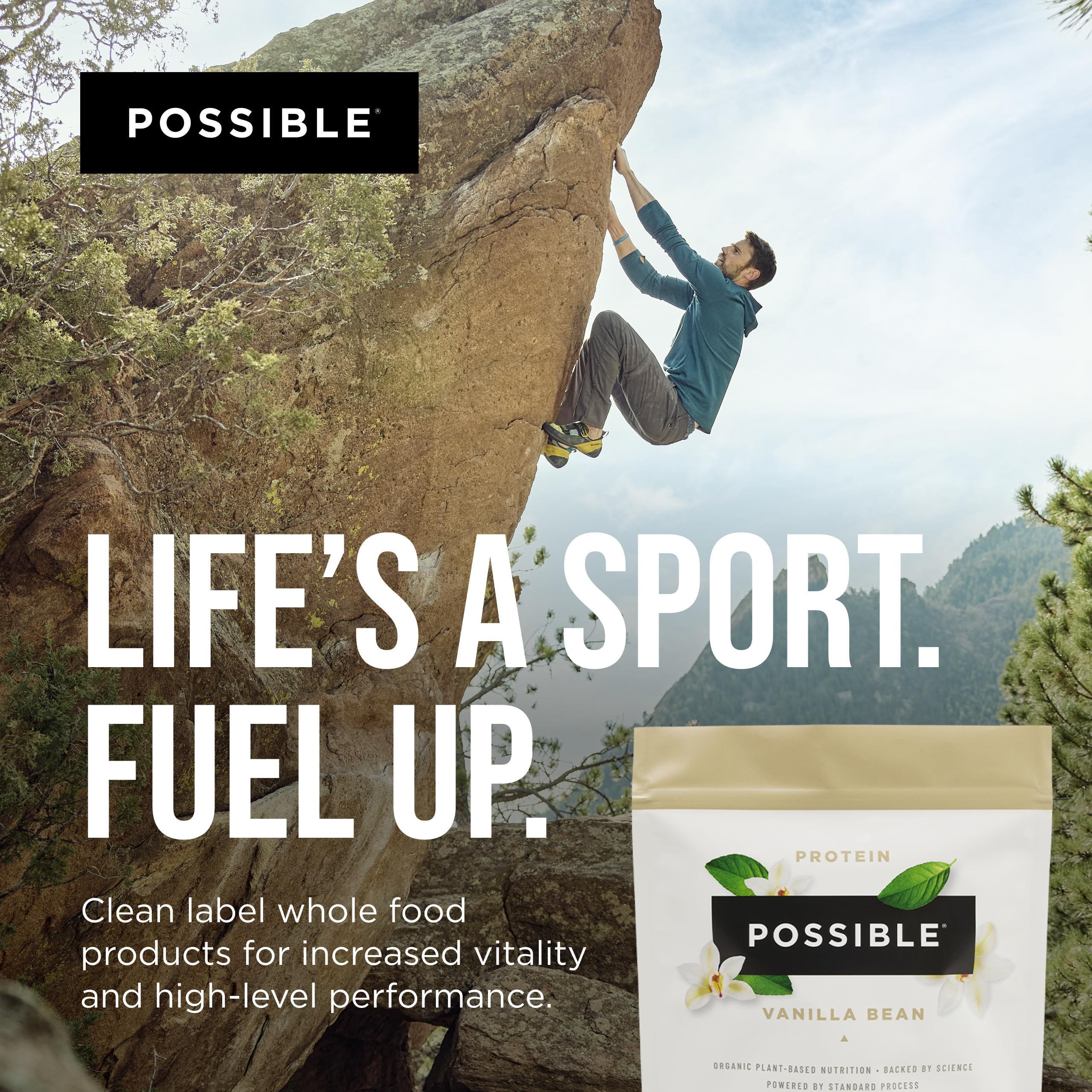 Possible Protein Powder Vanilla Bean poured shake with fresh ingredients
