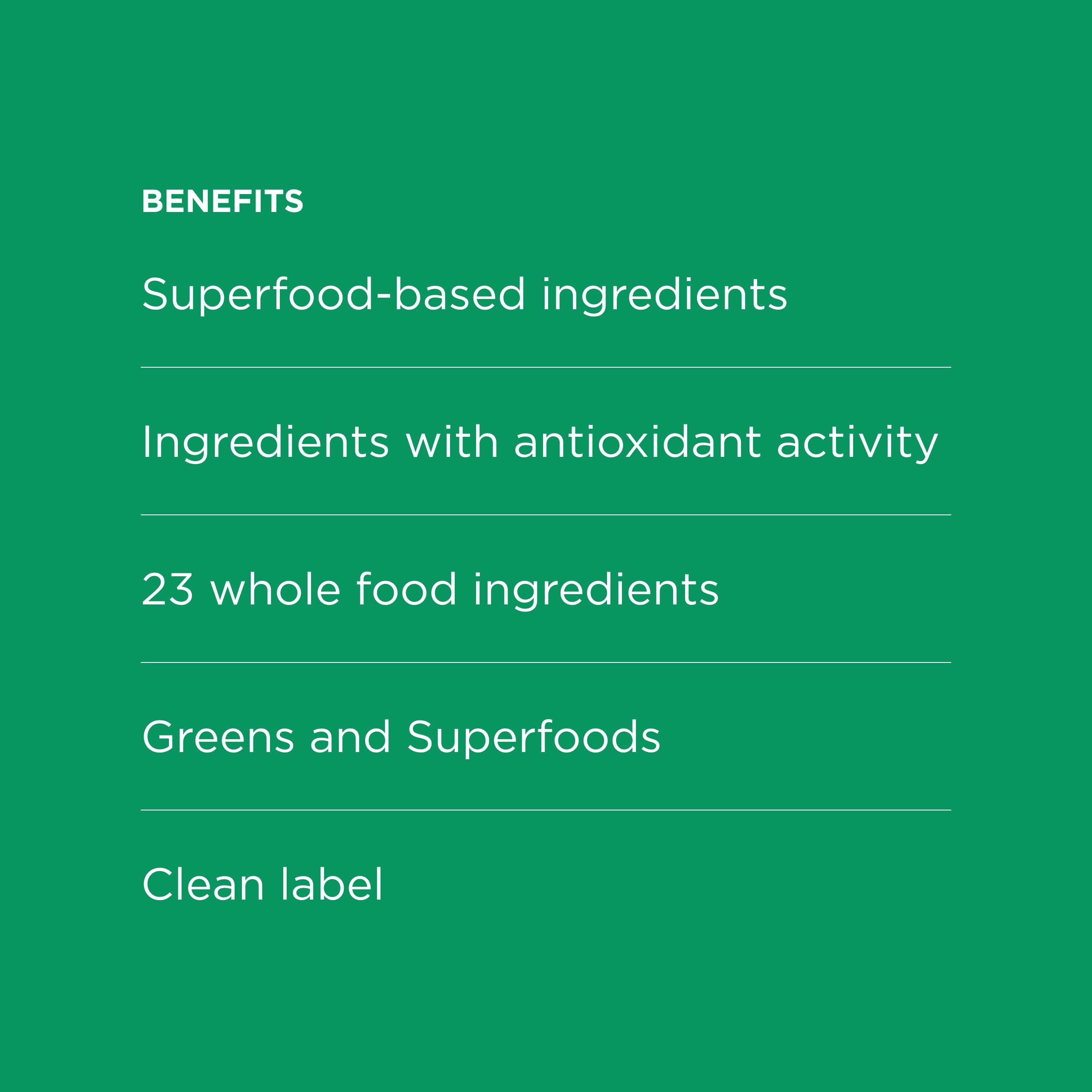 Possible SuperGreens organic farm background emphasizes farm-sourced ingredients