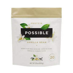 Possible Vanilla Bean Protein Powder bag highlighting plant-based protein for daily energy.