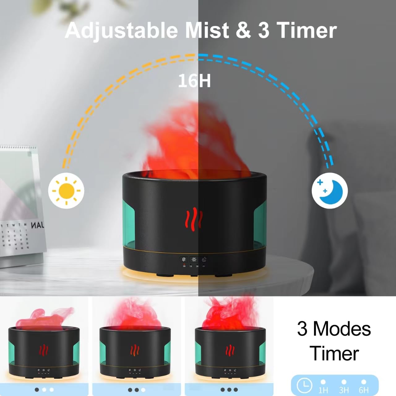 POSVIU flame humidifier with remote control for easy adjustments