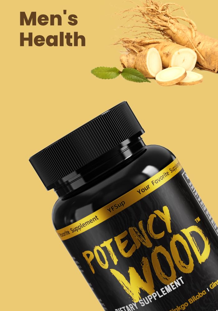 Potency Wood label design emphasizing USA manufacturing and vegan formula