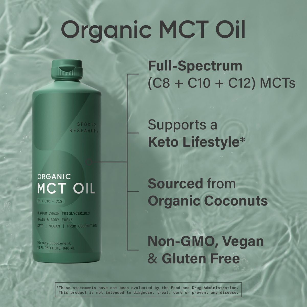Pourable MCT oil bottle ready to mix into tea, coffee, or shakes