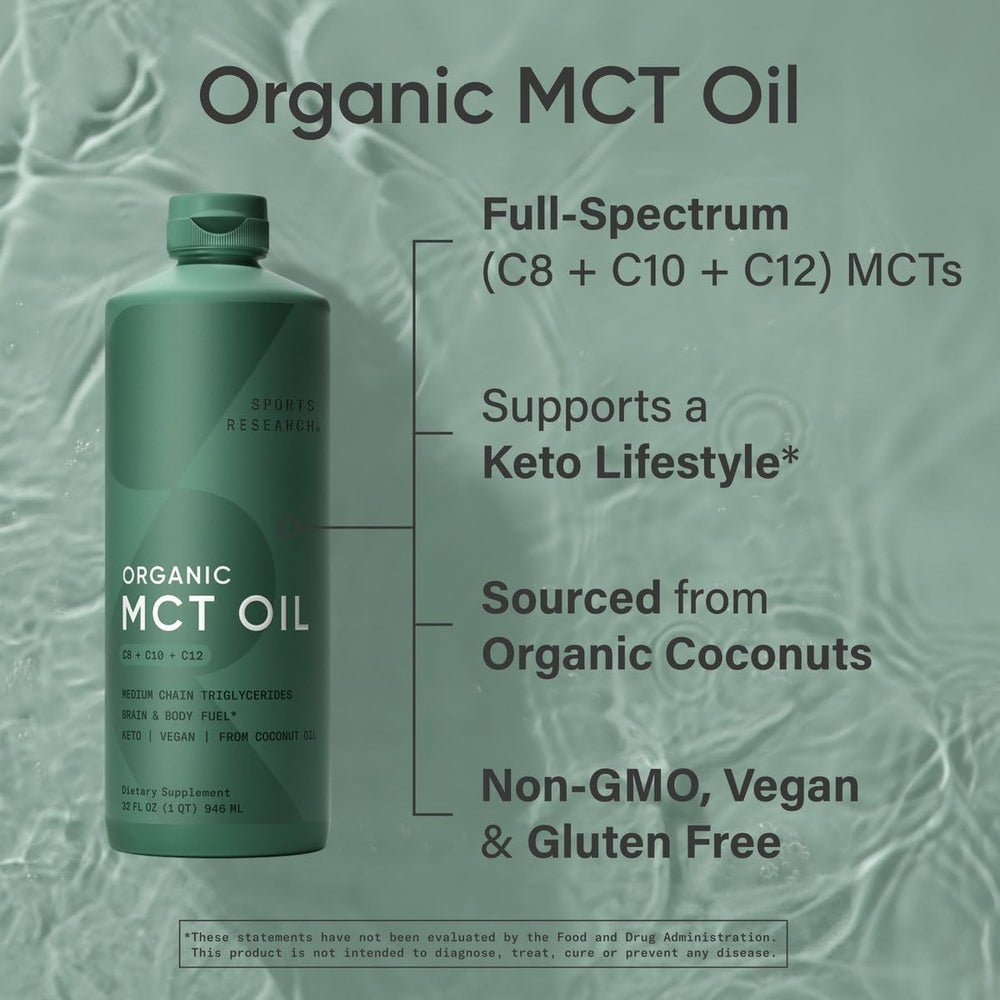 Pourable MCT oil bottle ready to mix into tea, coffee, or shakes