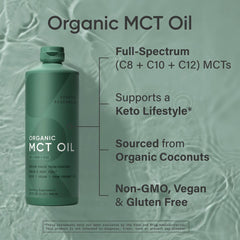 Pourable MCT oil bottle ready to mix into tea, coffee, or shakes