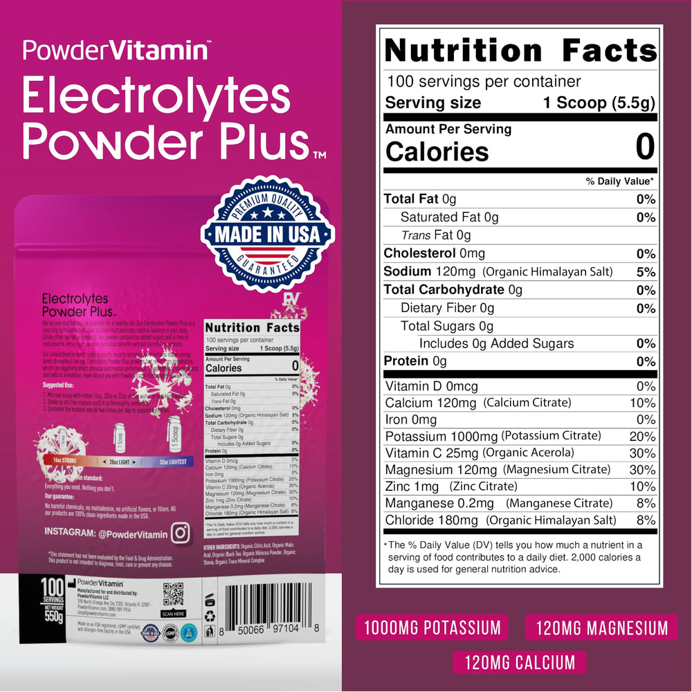 PowderVitamin Black Tea Hibiscus flavor glass of prepared electrolyte drink.