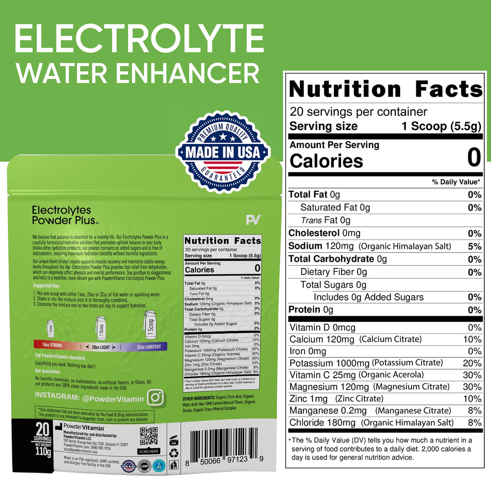 PowderVitamin Electrolytes: cucharilla medidora para porciones precisas y rápida hidratación.