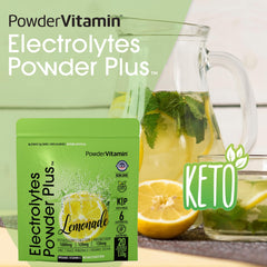 PowderVitamin Electrolytes: etiqueta frontal destaca potasio y magnesio para soporte diario de hidratación.