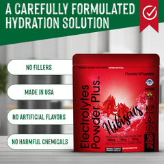 Opened resealable pouch of PowderVitamin Electrolytes Plus for on-the-go hydration.