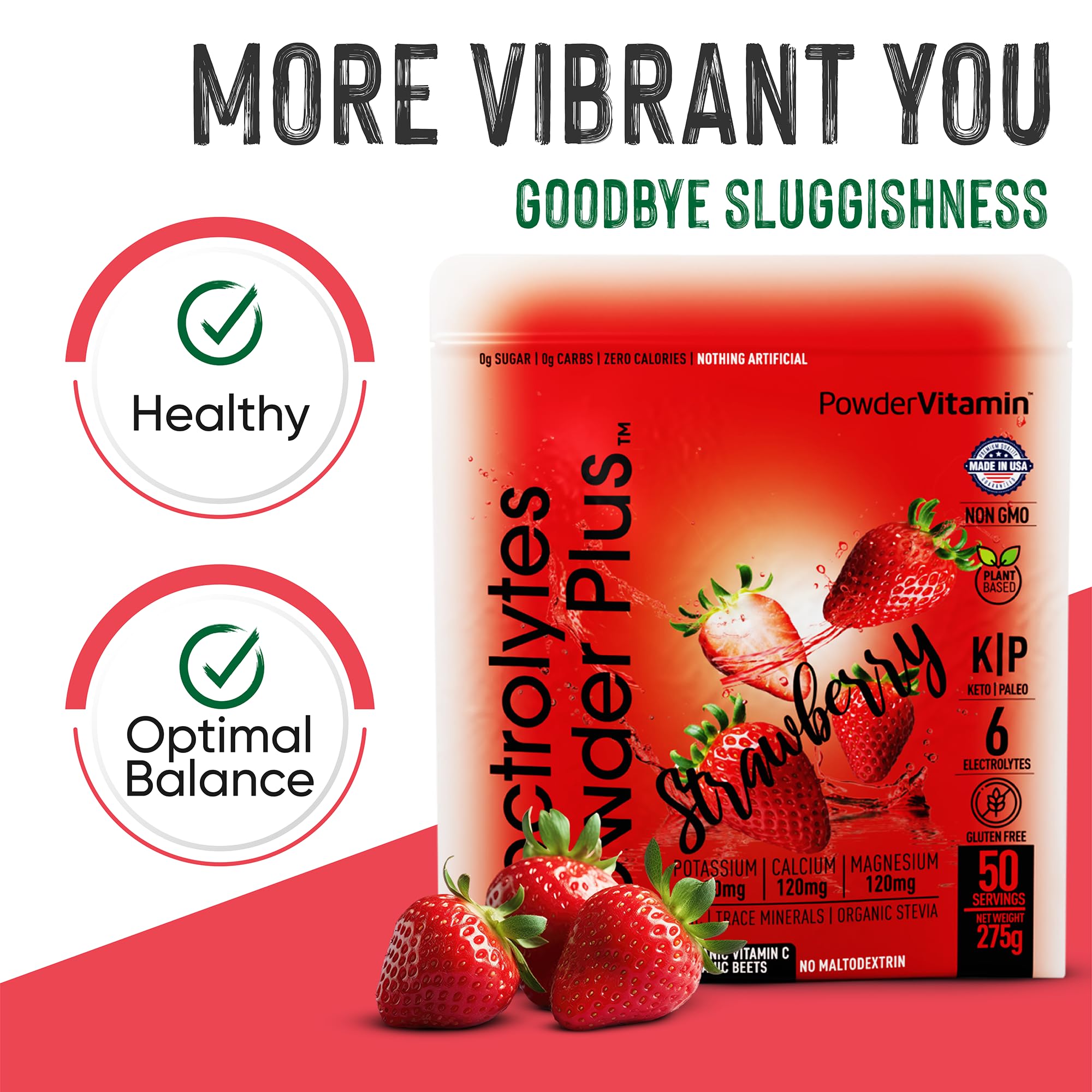 PowderVitamin Electrolytes Keto Strawberry ingredients highlight potassium, magnesium, and calcium blend.