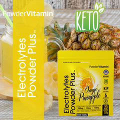 PowderVitamin Electrolytes Plus 1000mg potassium displayed with water glass