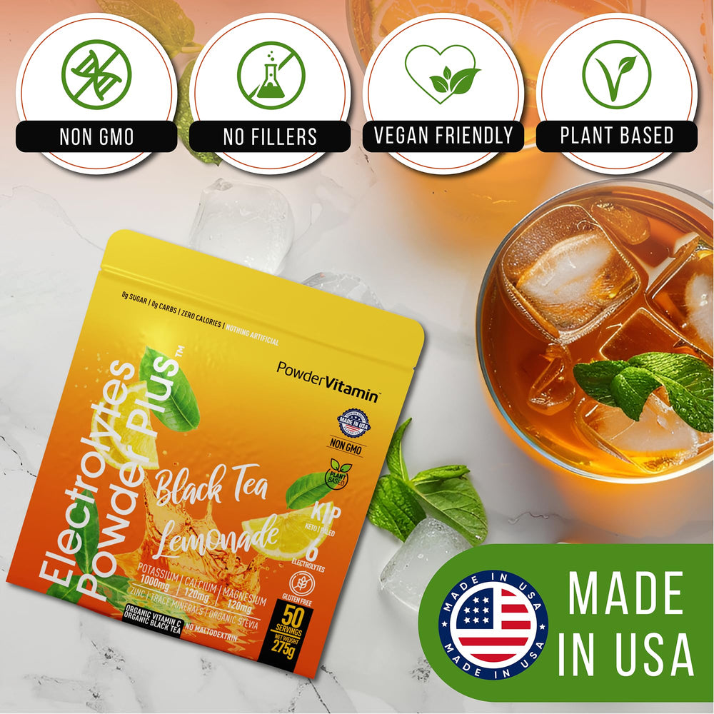 PowderVitamin Electrolytes Plus dissolves in water for zero calorie hydration