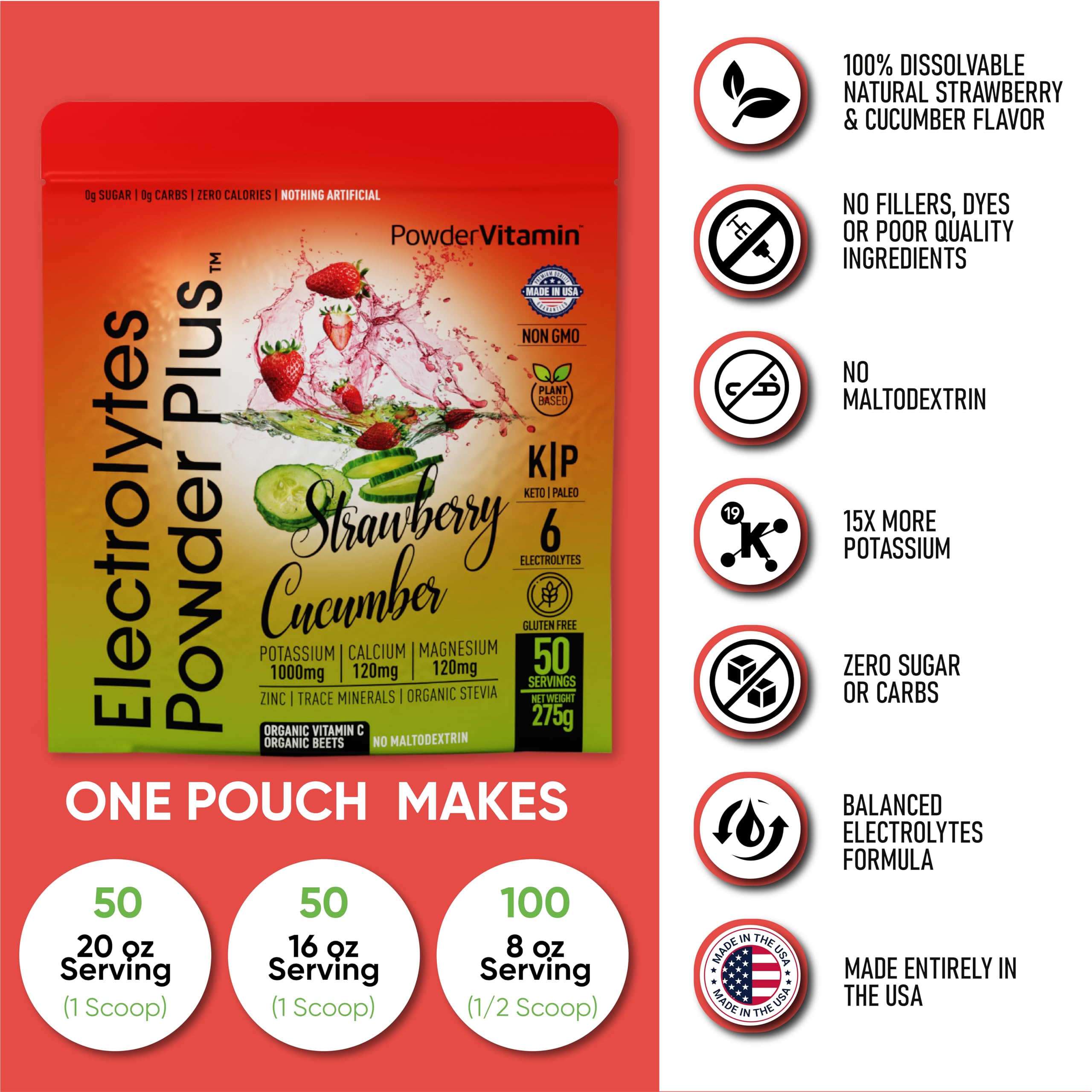 PowderVitamin Electrolytes Plus glass dissolving with zero calories.