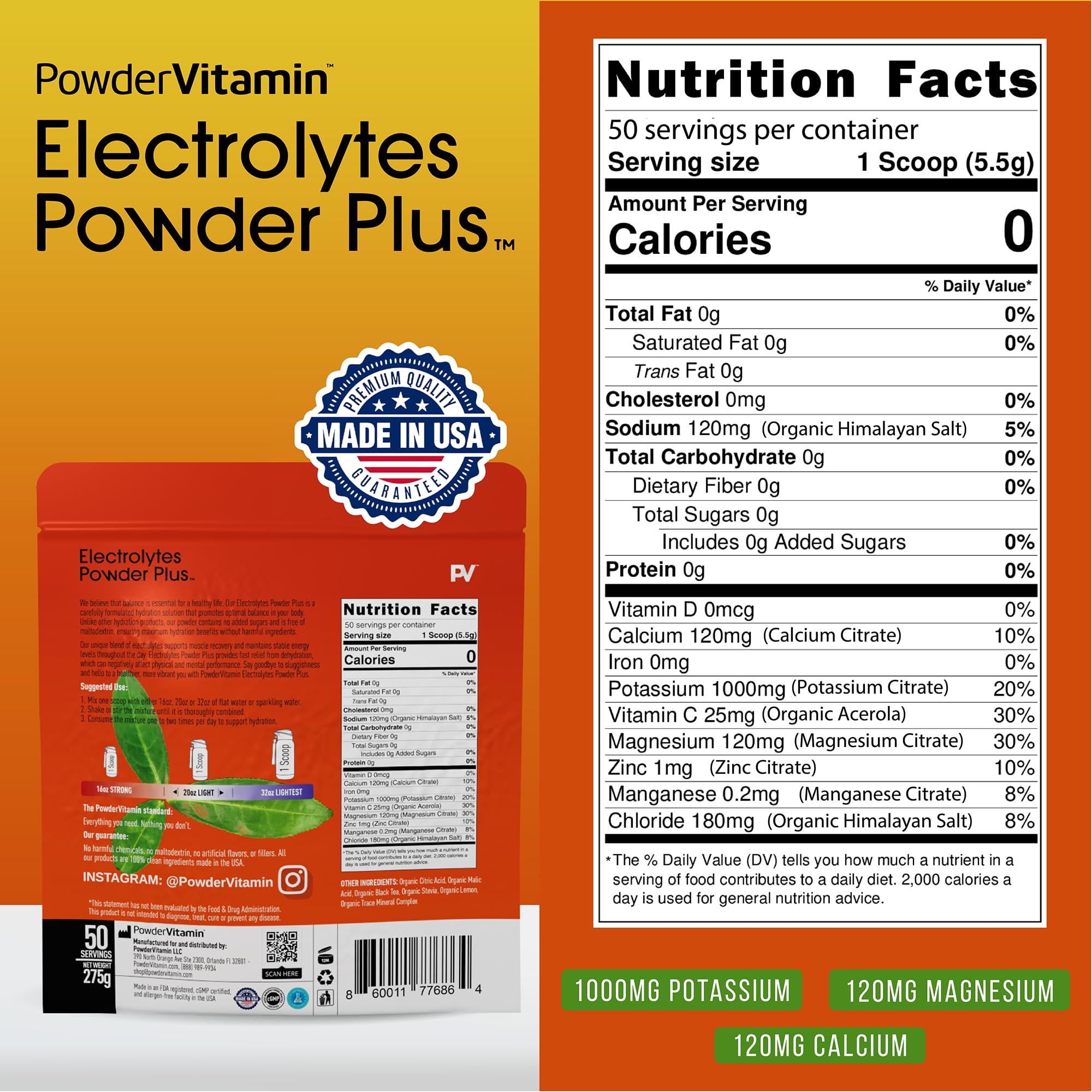 PowderVitamin Electrolytes Plus keto-friendly drink without calories remains hydration