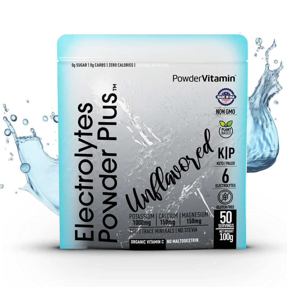 PowderVitamin Electrolytes Plus pink Himalayan salt adds natural minerals and flavor for sugar-free hydration.