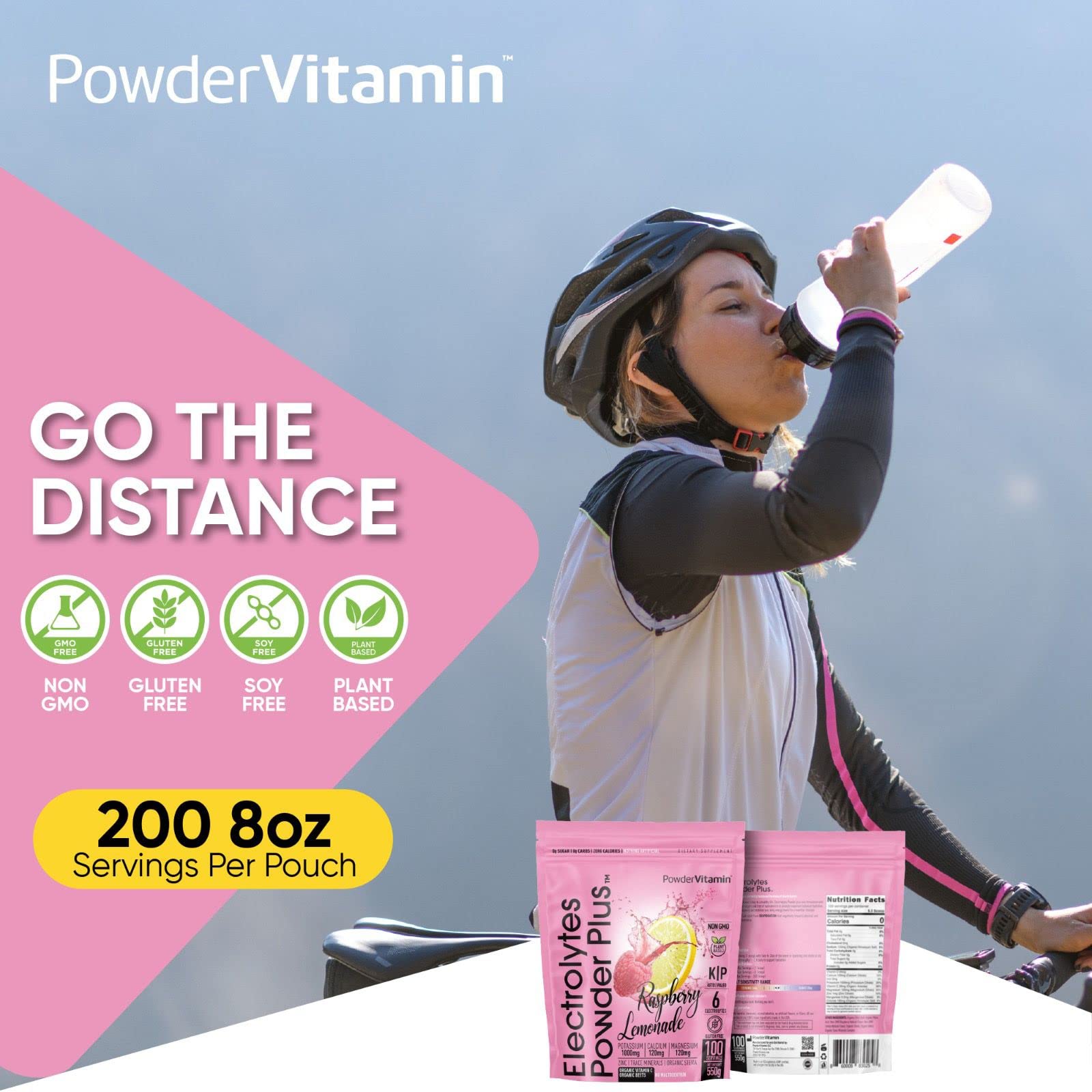 Glass of prepared Raspberry Lemonade electrolyte drink emphasizes flavor and zero calories.