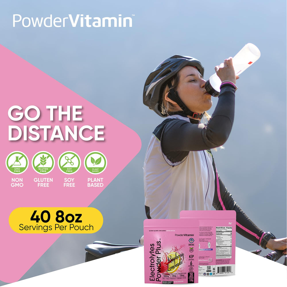 PowderVitamin Electrolytes Plus ingredients label showing potassium, magnesium, calcium blend.