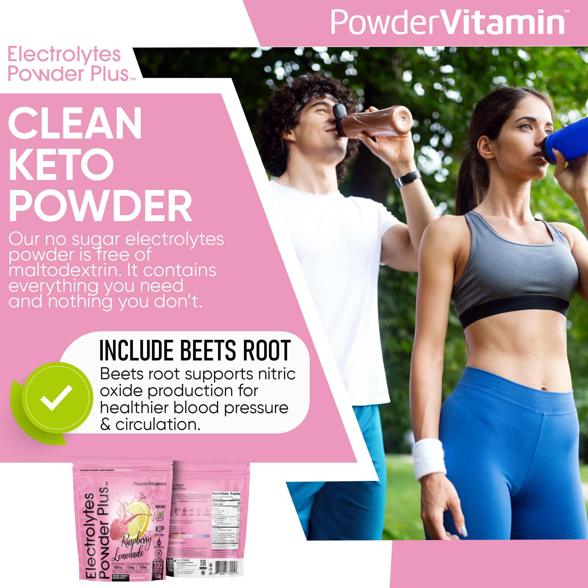Portable sachet in a gym bag shows on-the-go hydration.