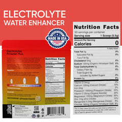 PowderVitamin Electrolytes Plus scoop pouring into water for zero-calorie hydration.