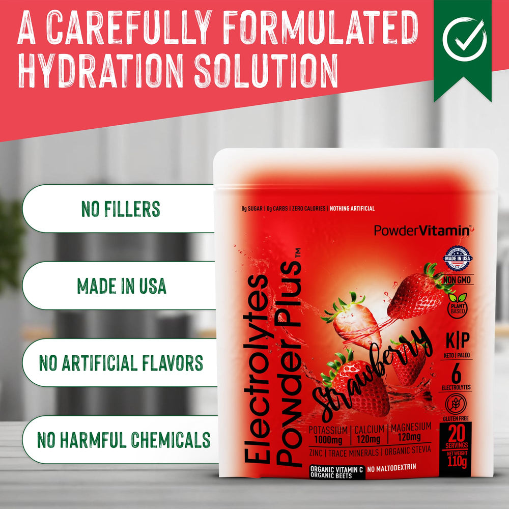 PowderVitamin Electrolytes Plus serving scoop ready for a zero-calorie drink.