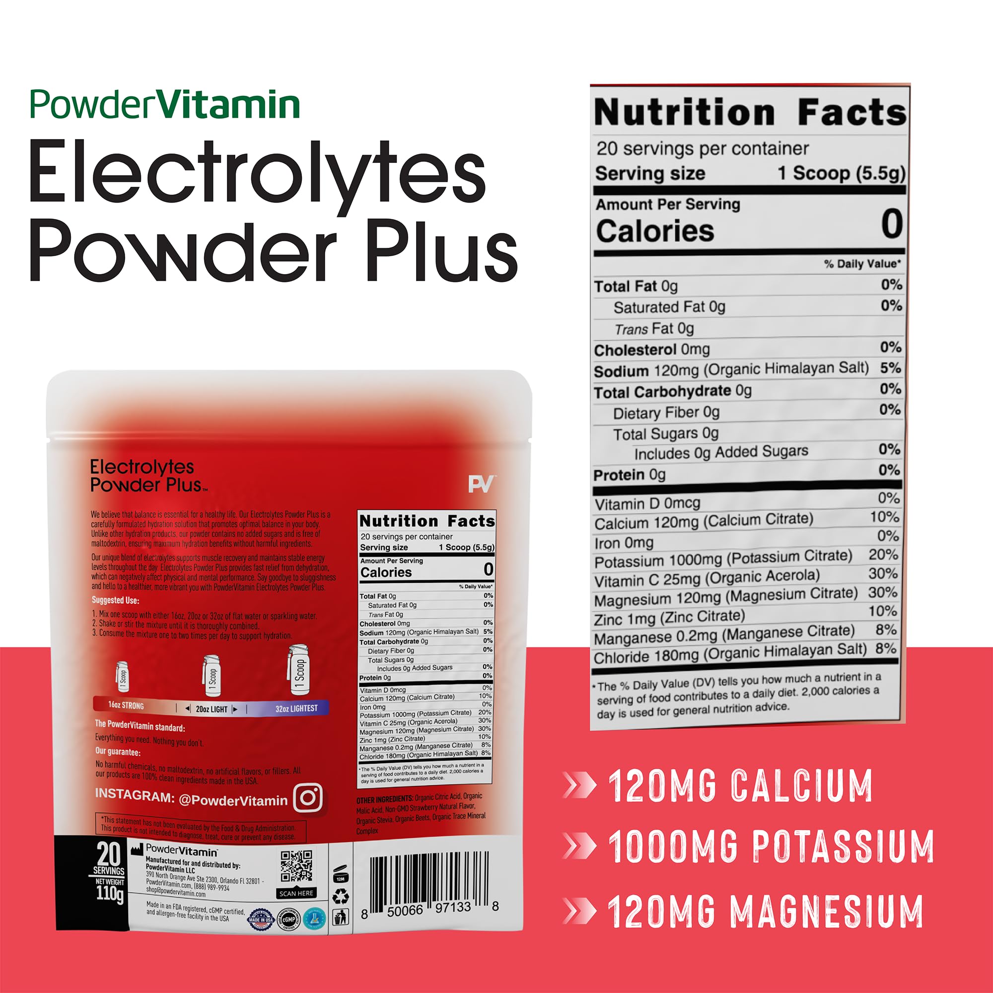 PowderVitamin Electrolytes Plus strawberry stirred into water for fast hydration.