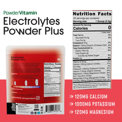 PowderVitamin Electrolytes Plus strawberry stirred into water for fast hydration.