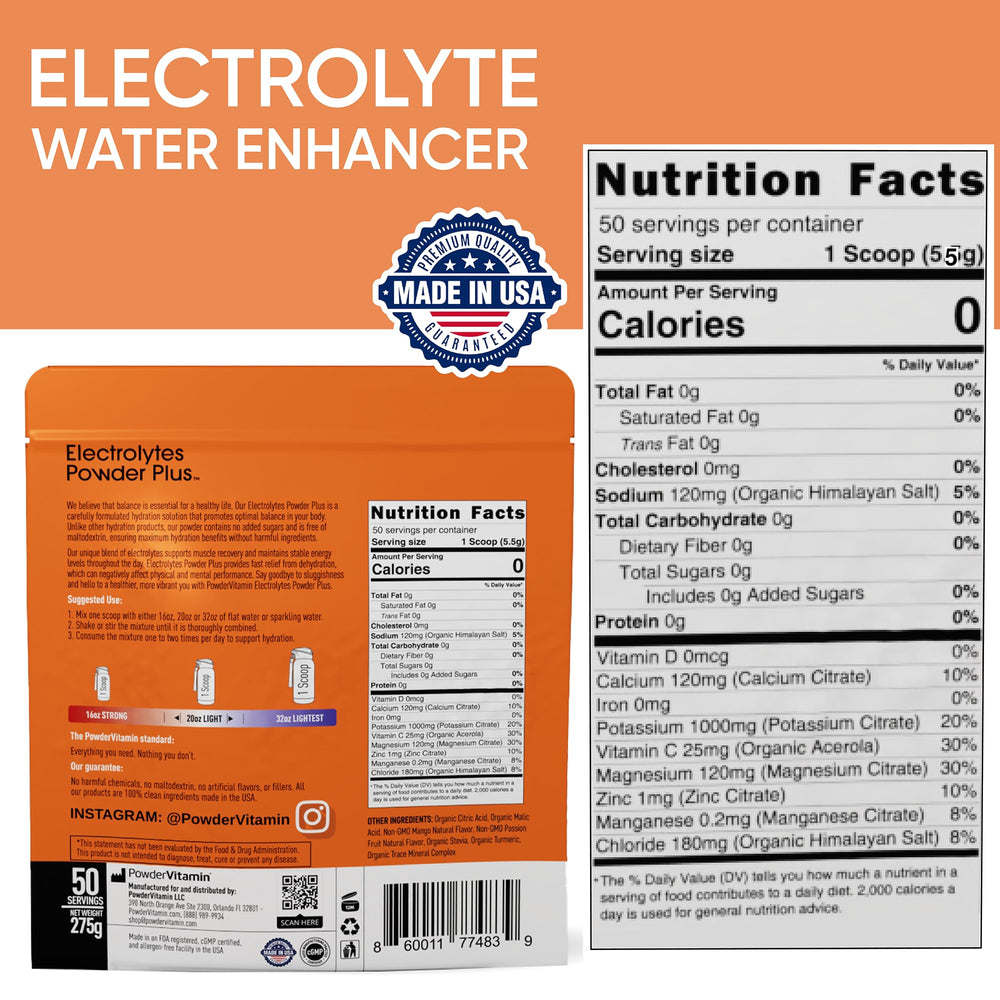 PowderVitamin Electrolytes Powder Plus 1000mg potassium highlights mineral-rich hydration
