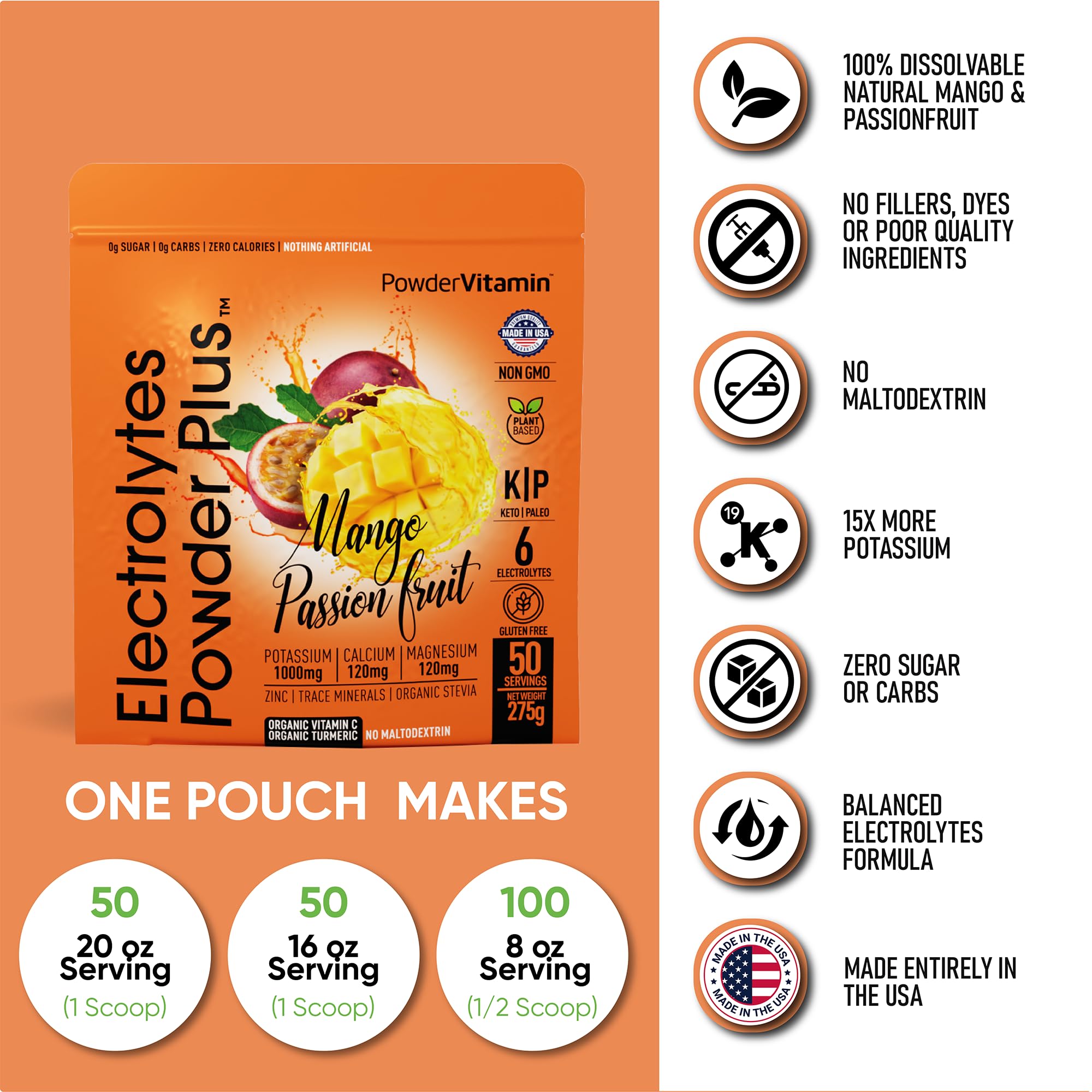 PowderVitamin Electrolytes Powder Plus magnesium 120mg supports post-workout recovery