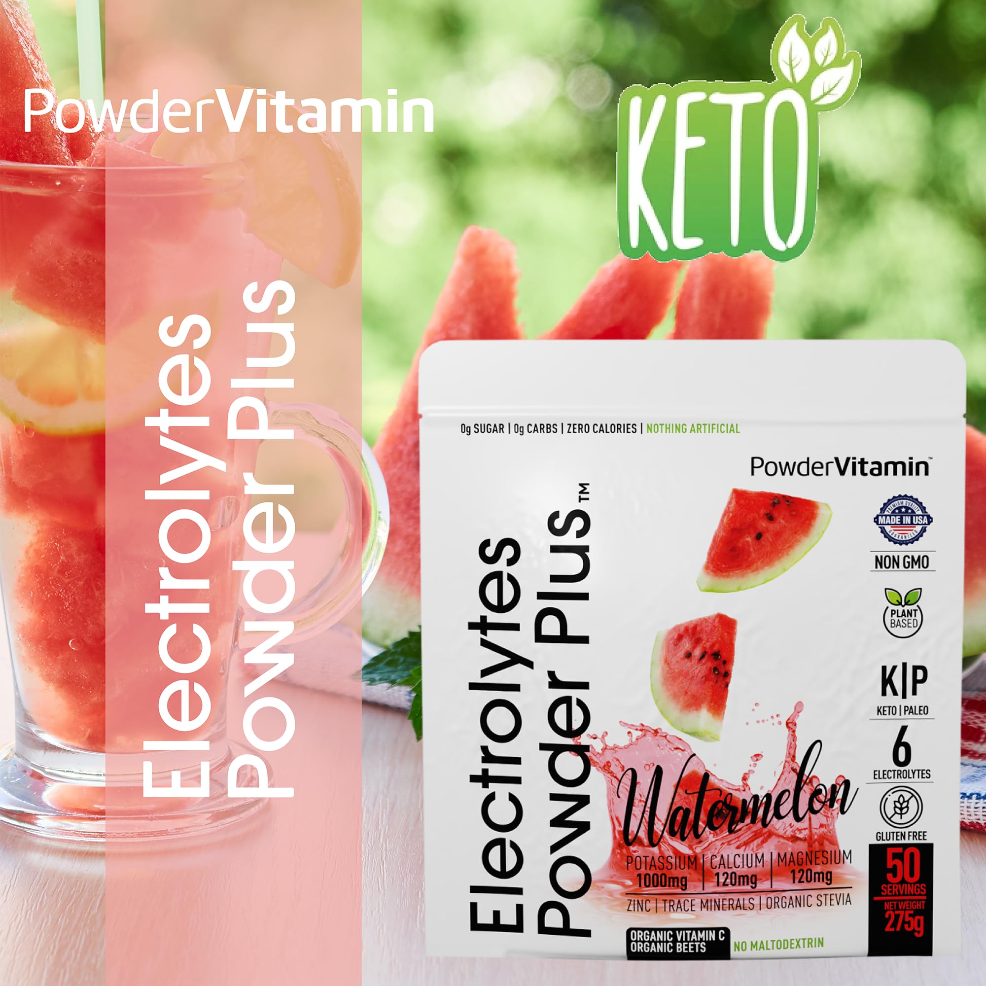 PowderVitamin Electrolytes Plus mixed into cold water after outdoor activity