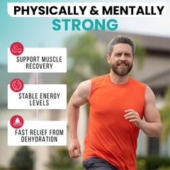 PowderVitamin Electrolytes Powder Plus black tea ginseng flavor in a refreshing glass