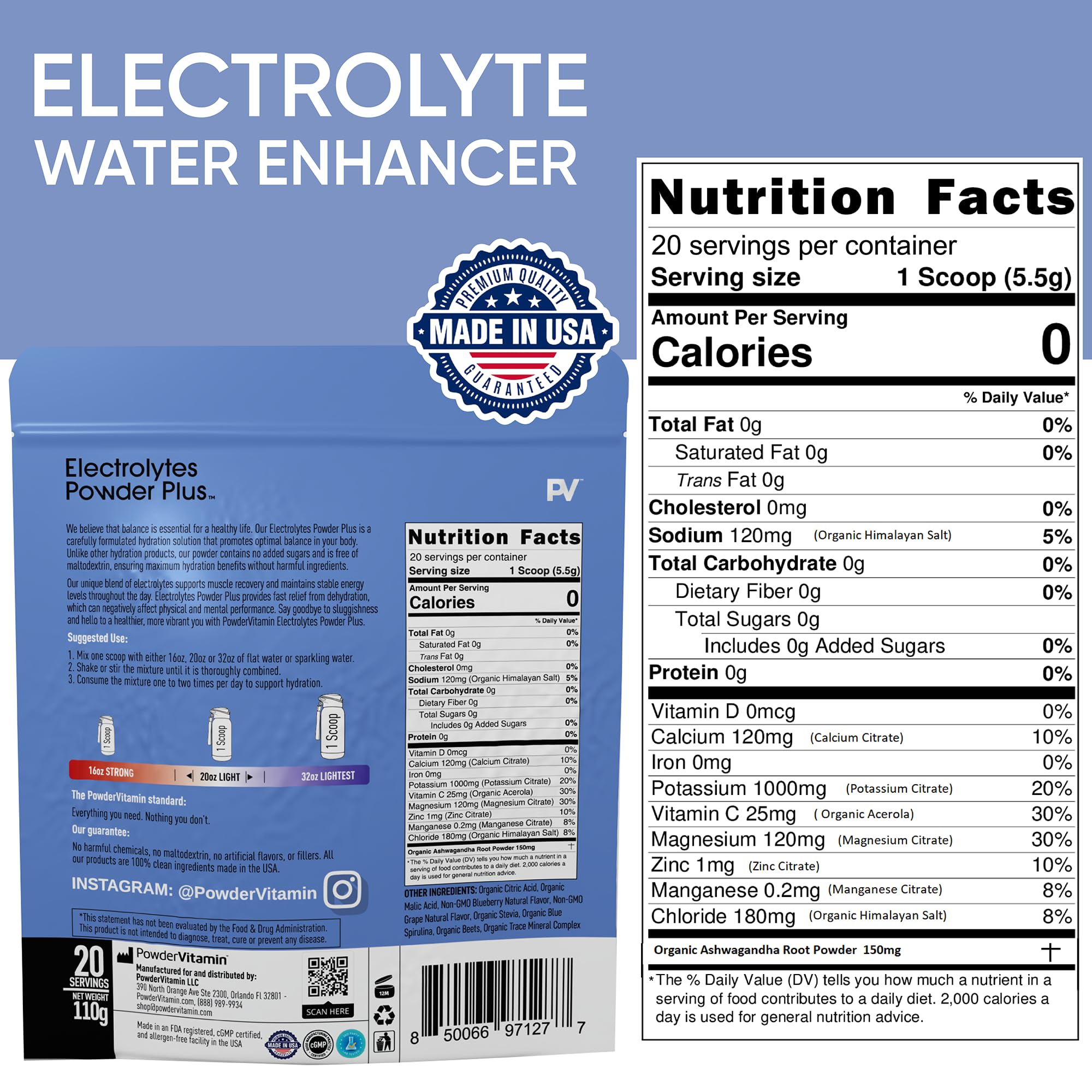 PowderVitamin Electrolytes Powder Plus Blueberry Grape pouch highlights portable hydration