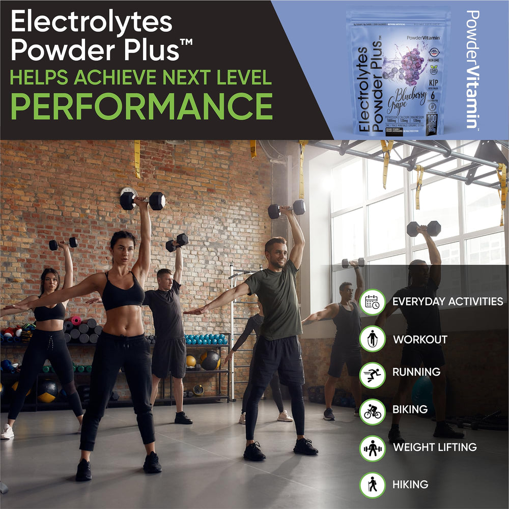 PowderVitamin Electrolytes Powder Plus Blueberry Grape pour captures quick hydration mix
