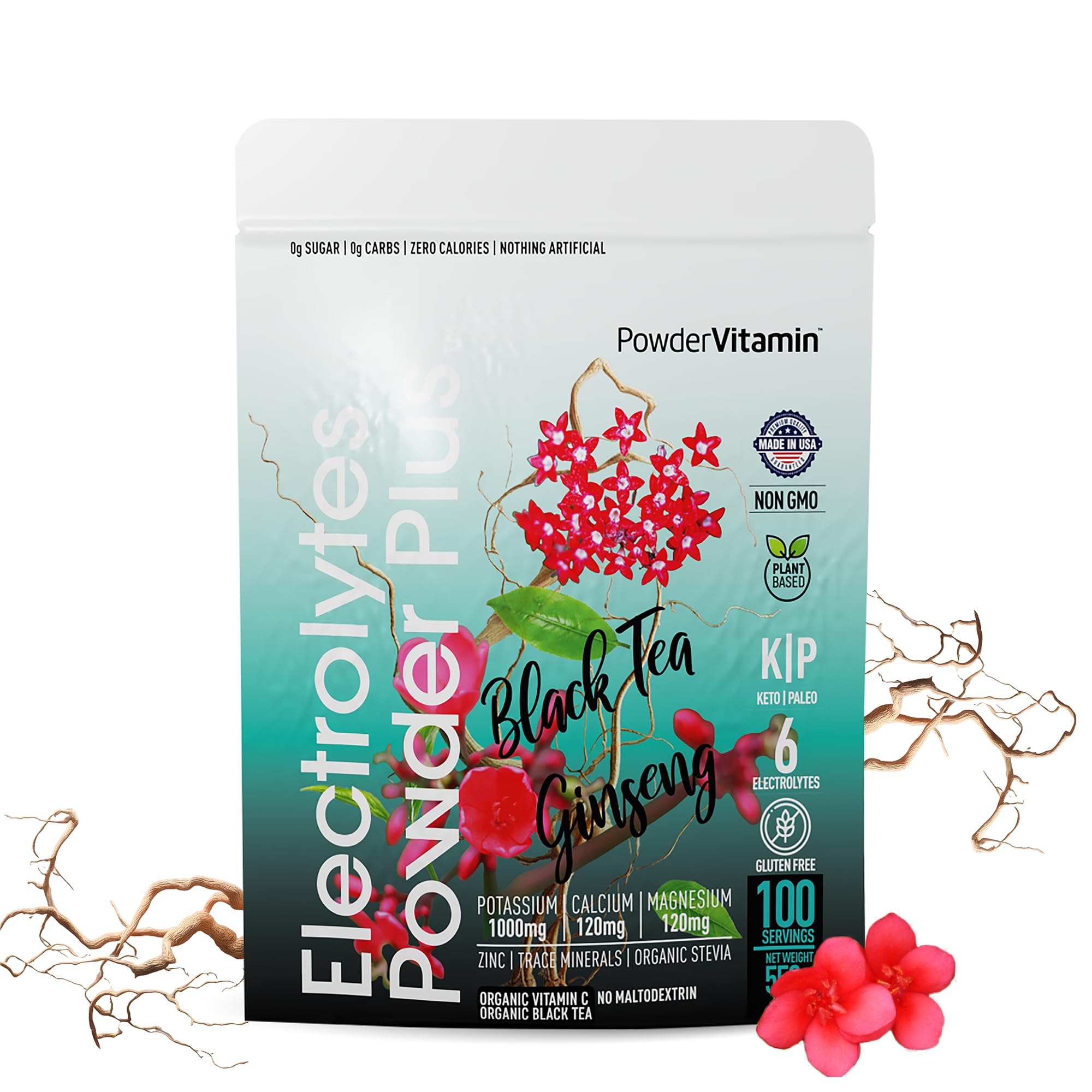 PowderVitamin Electrolytes Powder Plus bottle ready for workout hydration.