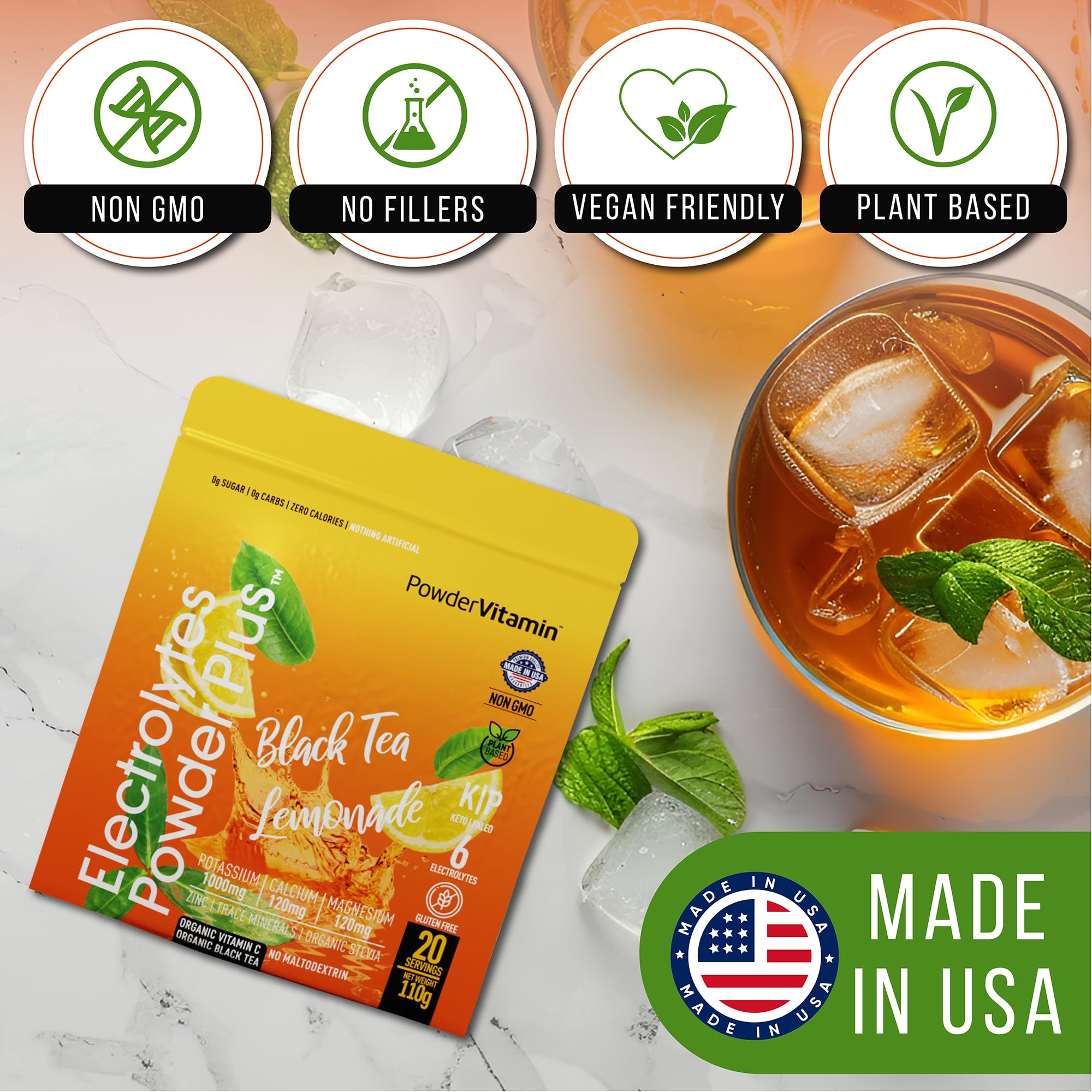 PowderVitamin Electrolytes Plus dissolves in water for sugar-free hydration after workouts