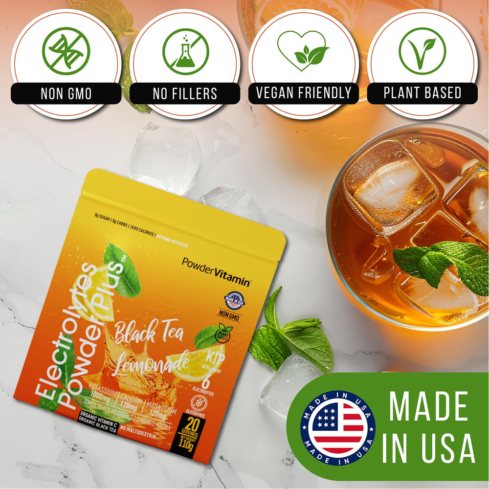 PowderVitamin Electrolytes Plus dissolves in water for sugar-free hydration after workouts