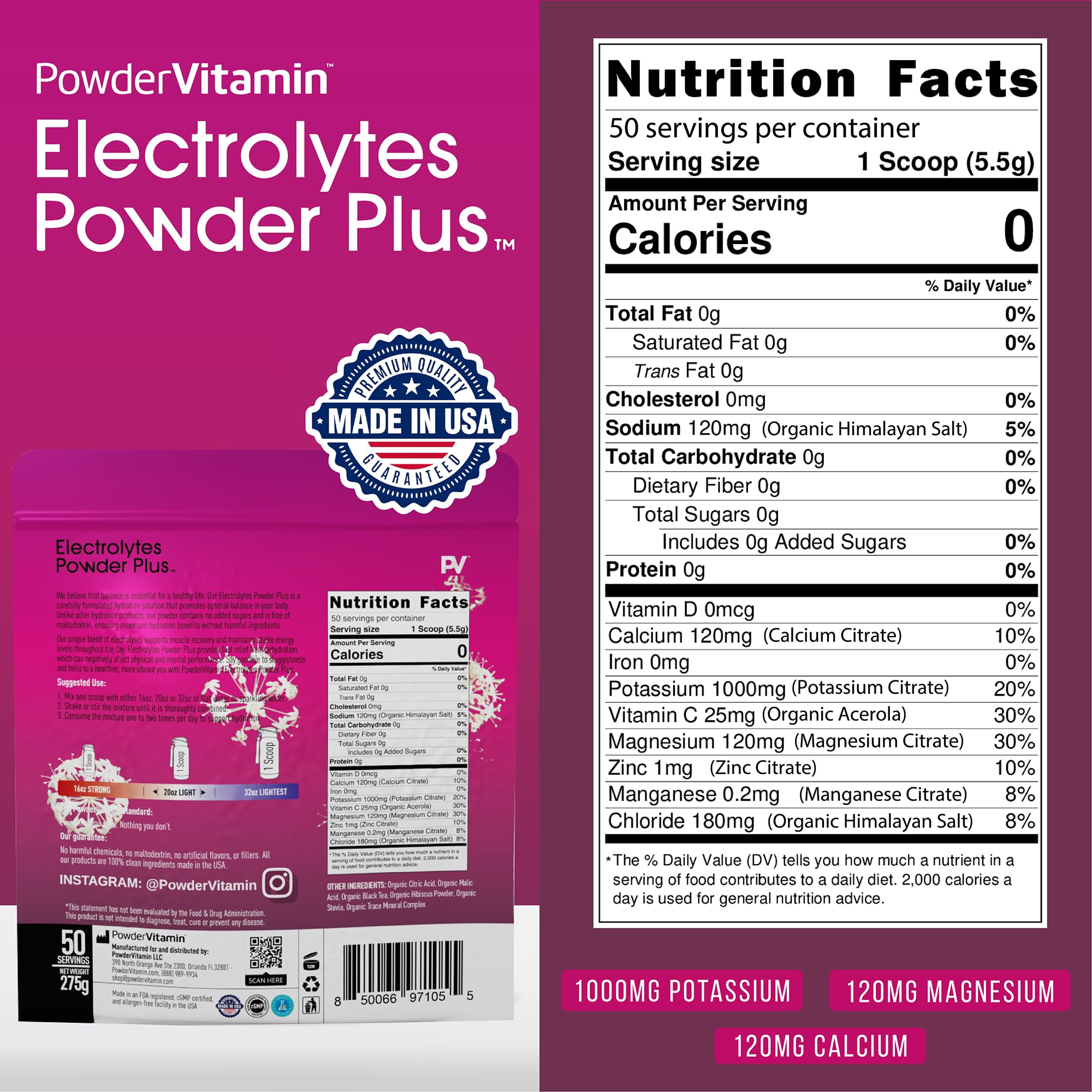 PowderVitamin Electrolytes Plus dissolving into water for zero-calorie hydration.