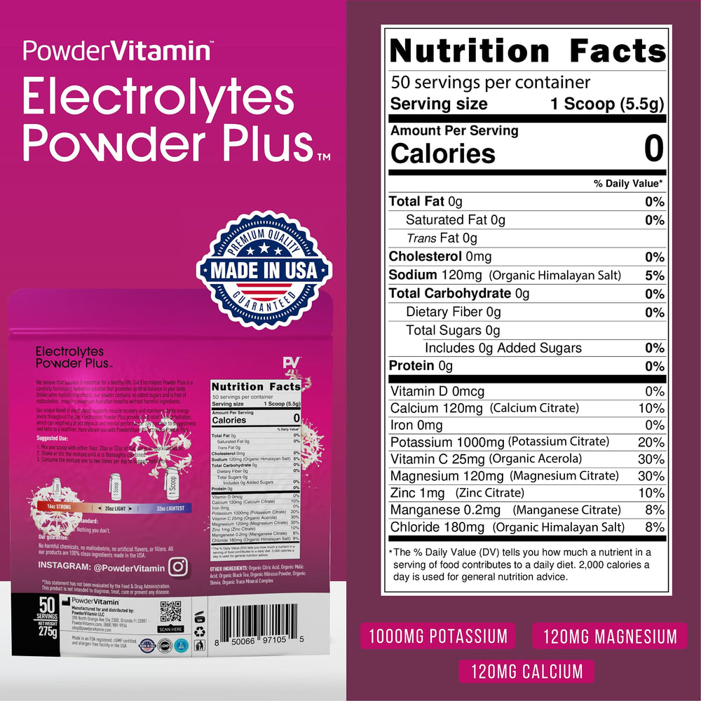PowderVitamin Electrolytes Plus dissolving into water for zero-calorie hydration.