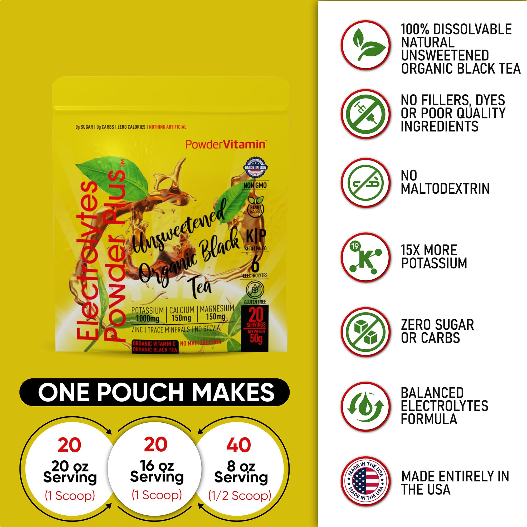 Glass of hydrated, zero-calorie drink made with PowderVitamin Electrolytes Powder Plus.