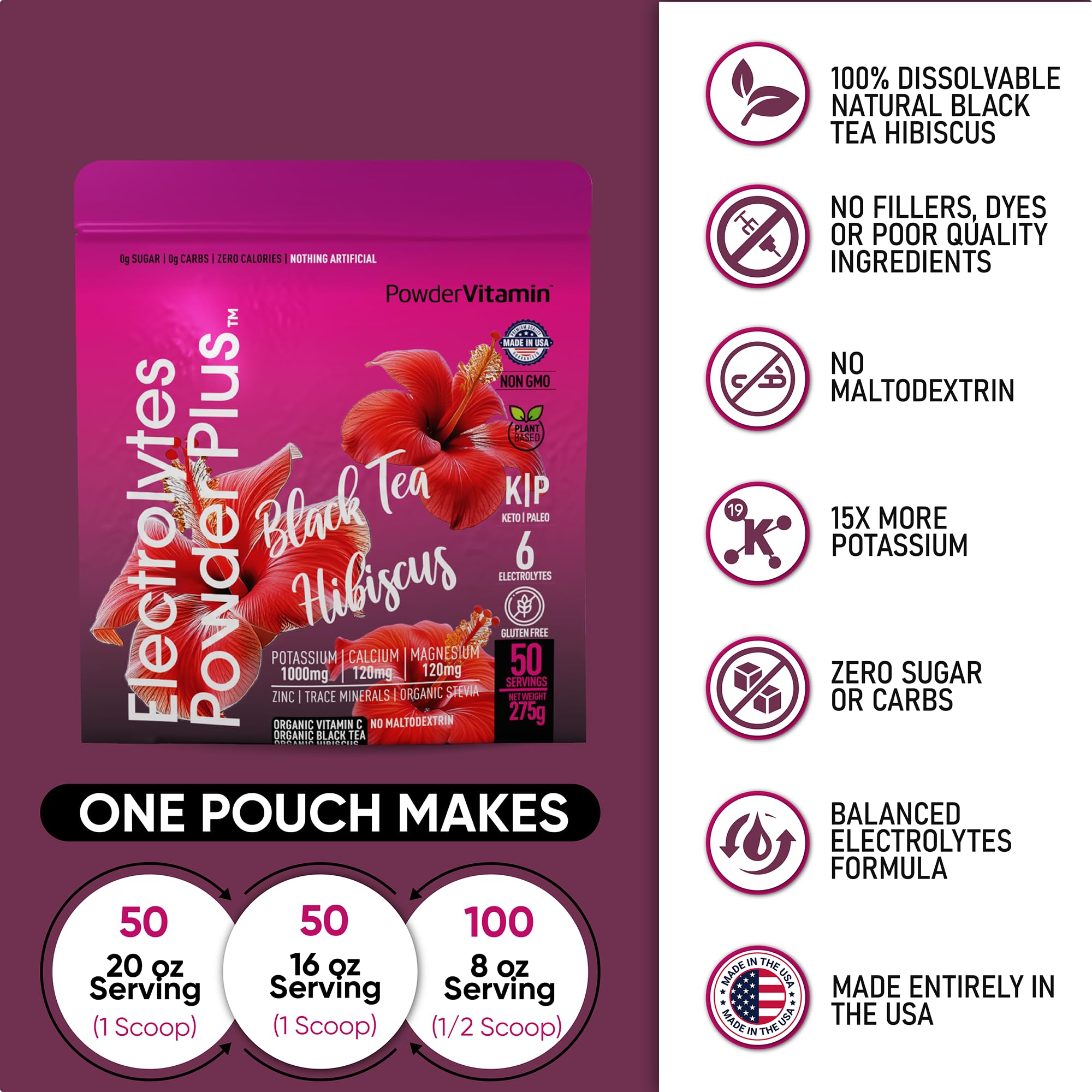 PowderVitamin Electrolytes Plus glass of pink-hued hydration after a workout.