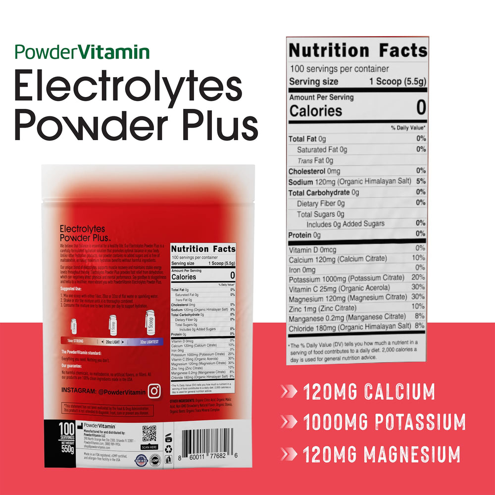 PowderVitamin Electrolytes Plus glass of water showing sugar-free hydration option