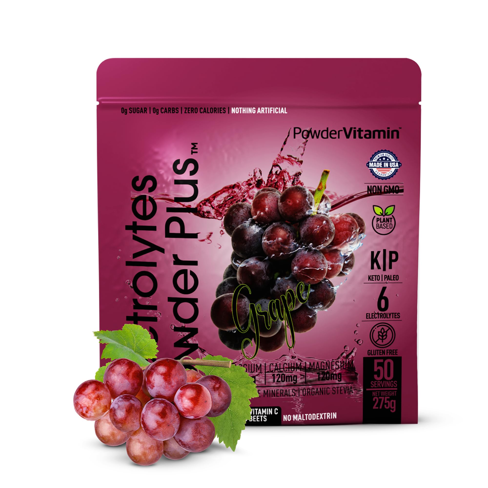 PowderVitamin Electrolytes Plus grape bottle promotes keto hydration after a sunny day