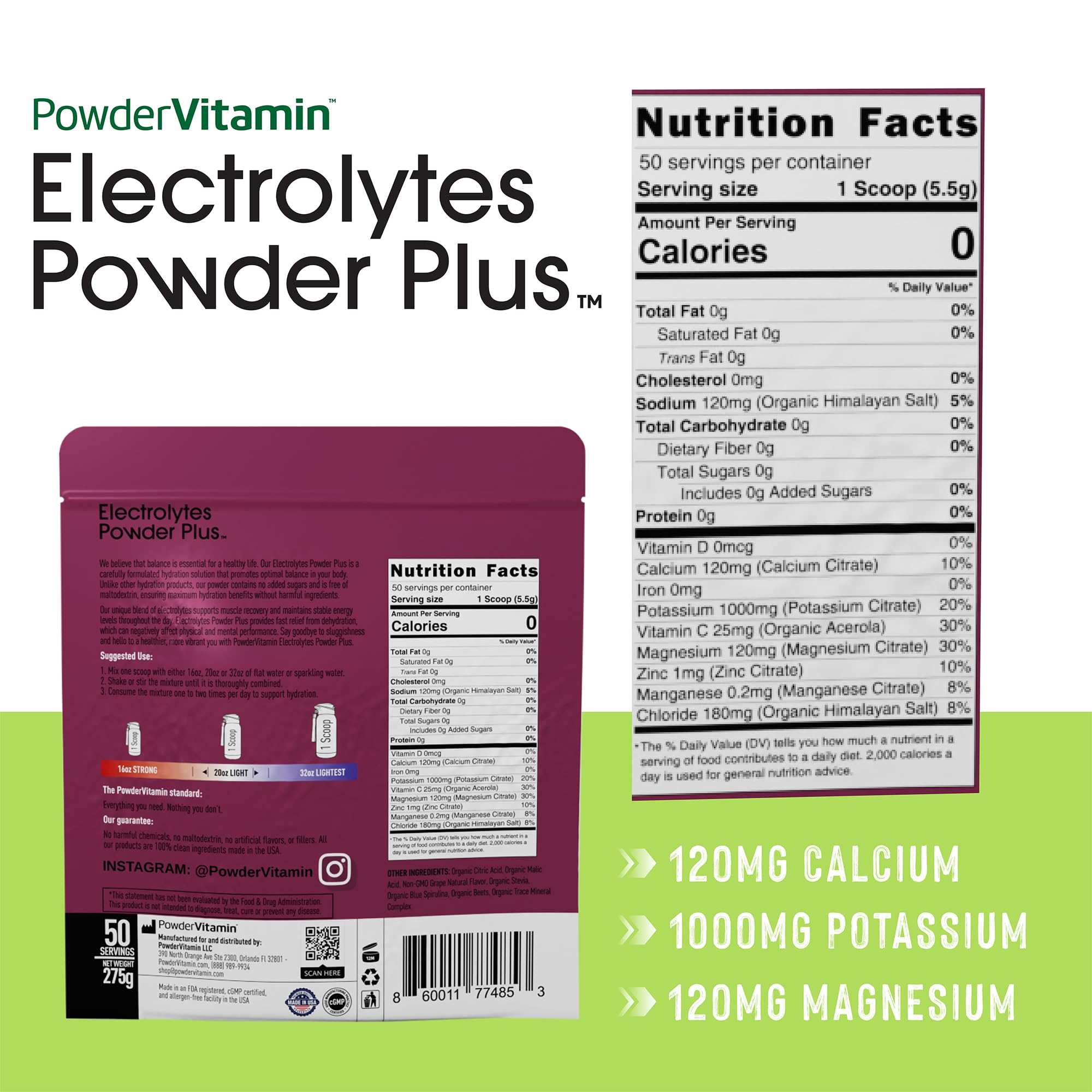 PowderVitamin Electrolytes Plus grape pour shows quick, zero-calorie hydration after workouts