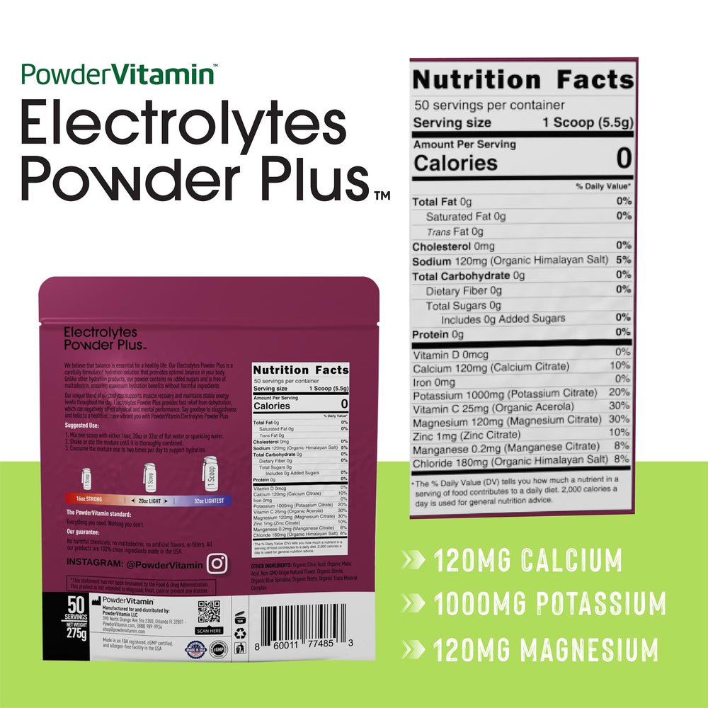 PowderVitamin Electrolytes Plus grape pour shows quick, zero-calorie hydration after workouts