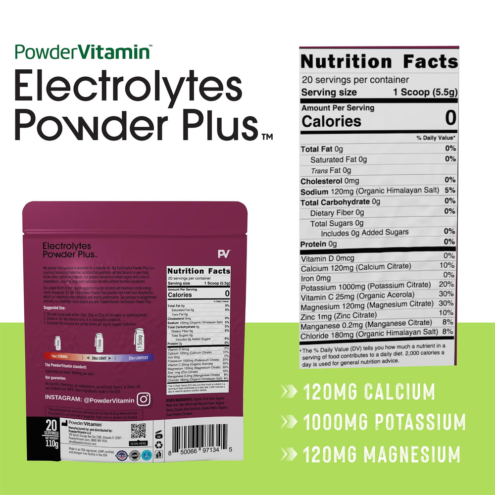 PowderVitamin Electrolytes Plus grape scoop on tub for precise dosing