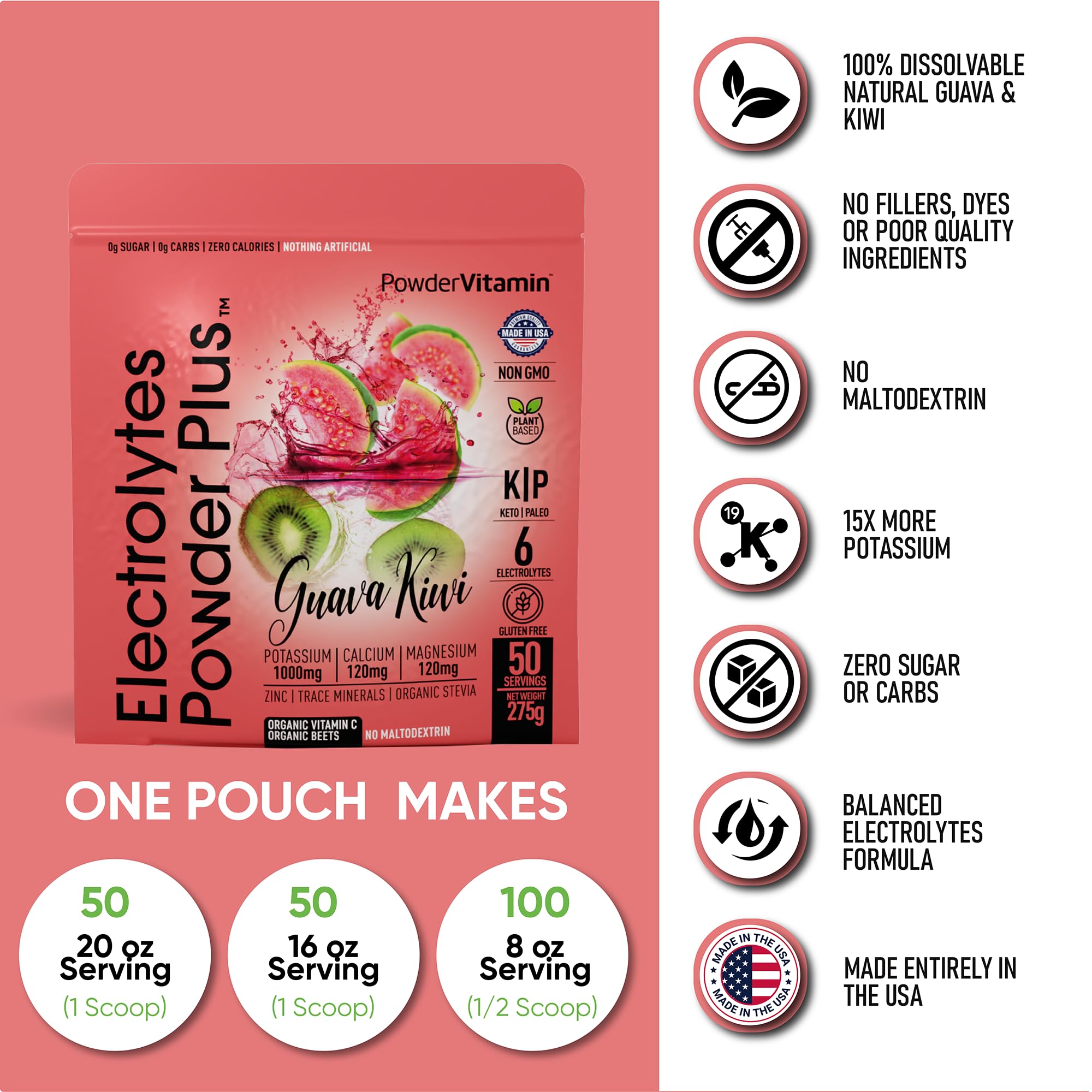 PowderVitamin Electrolytes Plus ingredients close-up highlighting magnesium and potassium.