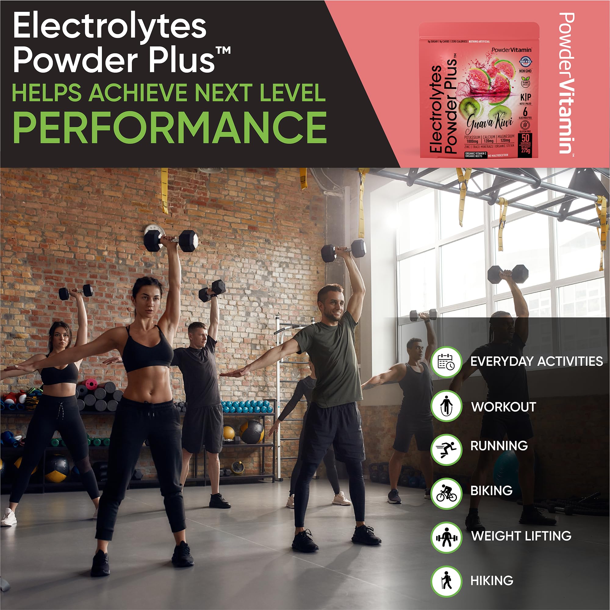 Serving suggestion with glass and bottle for travel and workouts.