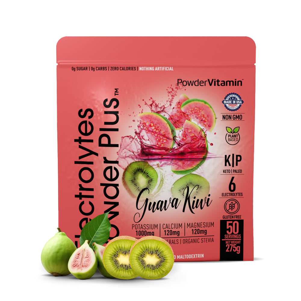 PowderVitamin Electrolytes Powder Plus tub front for keto hydration.